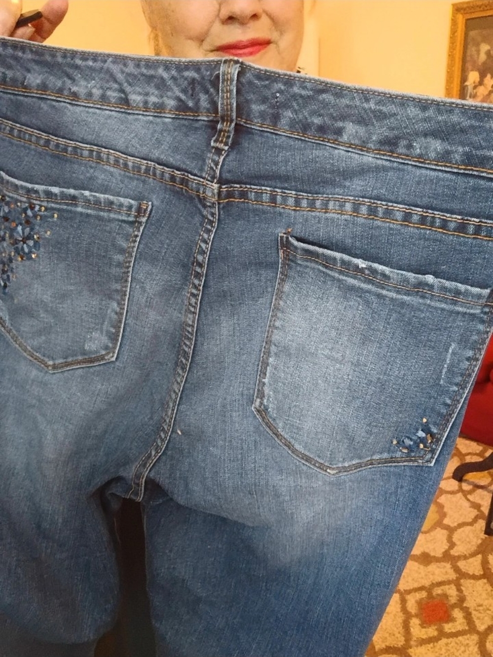 Code Bleu Women's Boyfriend Jeans in Medium Blue Wash Embellished - Picture 6 of 9